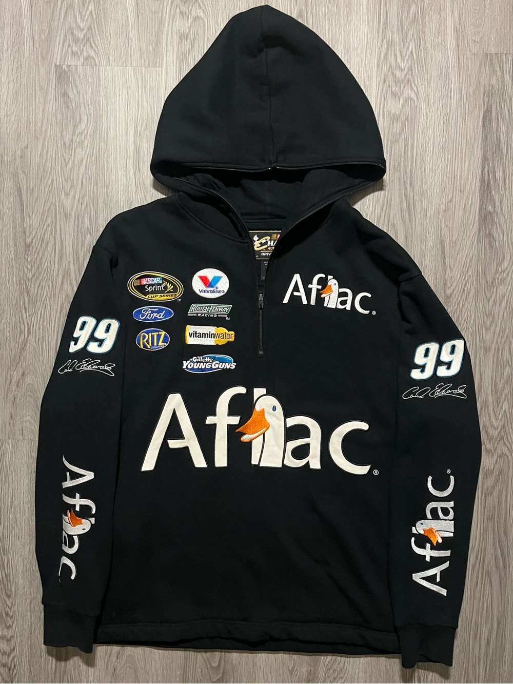 Vintage 2000s NASCAR racing Carl Edwards AOP quarter zip hoodie sweater men’s L